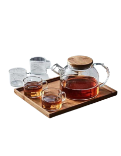 Glass Tea Pot with 4 glass cups with tray